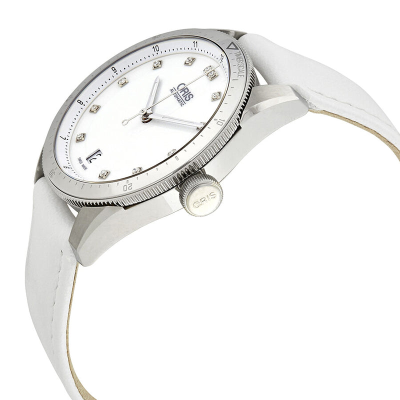 Oris Artix GT Date Diamonds White Dial White Leather Ladies Watch #01 733 7671 4191-07 5 18 40FC - Watches of America #2