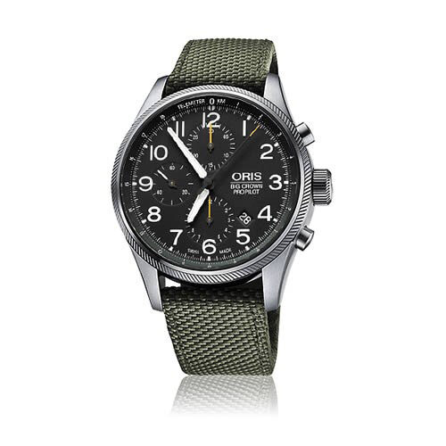 Oris Big Crown Pro Pilot Automatic Chronograph Black Dial Green Nylon Men's Watch 774-7699-4134TS#01 774 7699 4134TS - Watches of America