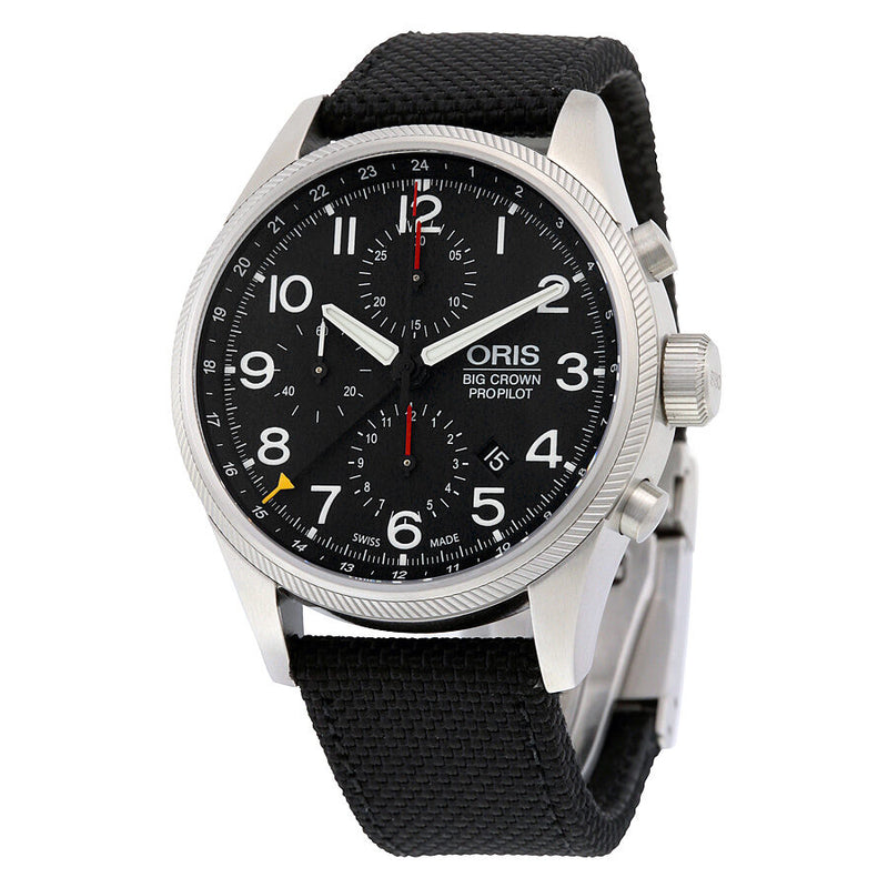 Oris Big Crown ProPilot Chronograph GMT Black Dial Black Fabric Men's Watch 677-7699-4164BKFS#01 677 7699 4164-07 5 22 15FC - Watches of America