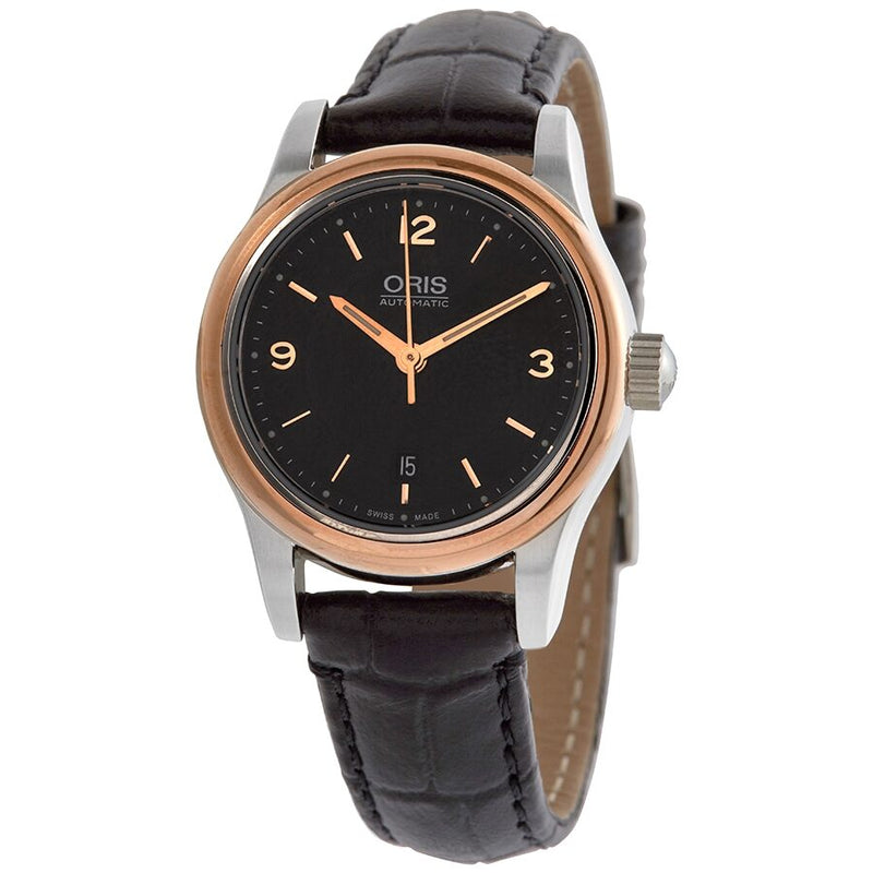 Oris Classic Date Automatic Black Dial Black Leather Ladies Watch #01 561 7650 4334-07 5 14 11 - Watches of America