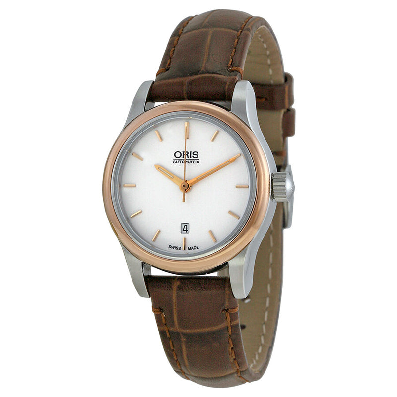 Oris Classic Date White Dial Brown Leather Ladies Watch 561-7650-4351LS#01 561 7650 4351 07 5 14 10 - Watches of America