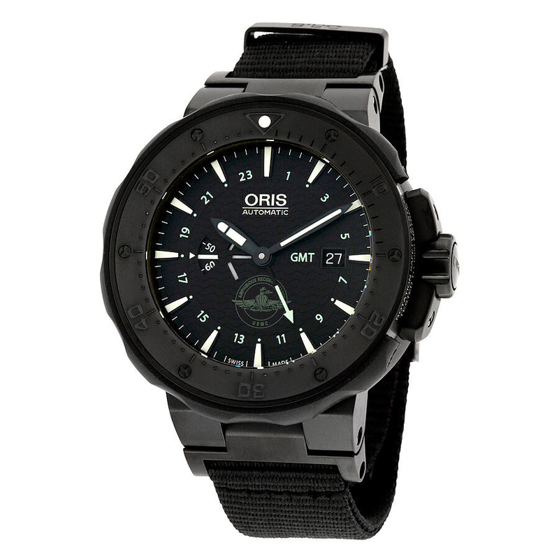 Oris Pro Diver Force Recon GMT Black Dial Black Rubber Men's Watch 747-7715-7754SET#01 747 7715 7754-Set - Watches of America