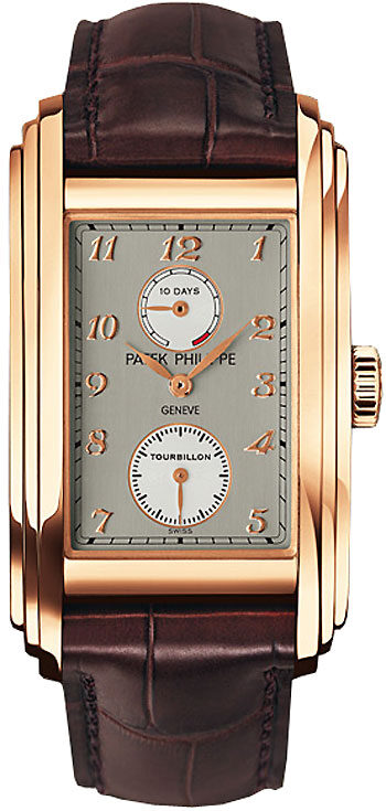 Patek Philippe 10 Day Tourbillon Dark Silver Dial Brown Leather Men's Watch #5101R - Watches of America