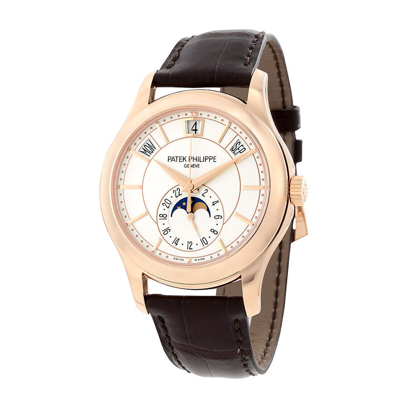 Patek Philippe Annual Calendar Opaline White Dial Brown Leather Men's Watch #5205R-001 - Watches of America