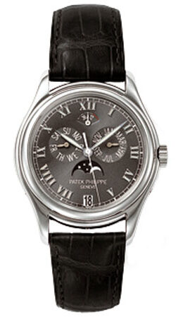 Patek Philippe Annual Calender Moonphase Black Dial Black Leather Automatic Men's Watch #5056P - Watches of America