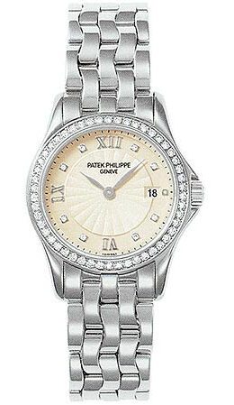 Patek Philippe Calatrava 18kt White Gold Diamond Ladies Watch #4906-101G - Watches of America