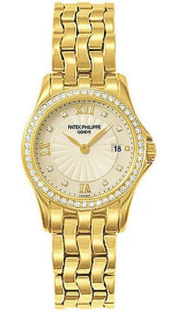 Patek Philippe Calatrava 18kt Yellow Gold Diamond Ladies Watch #4906-101J - Watches of America