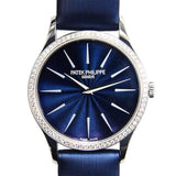 Patek Philippe Calatrava Blue Dial Diamond 18kt White Gold Ladies Watch #4897G-001 - Watches of America #2