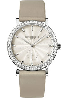 Patek Philippe Calatrava Cream Dial 18kt White Gold Ladies Watch #7120G - Watches of America