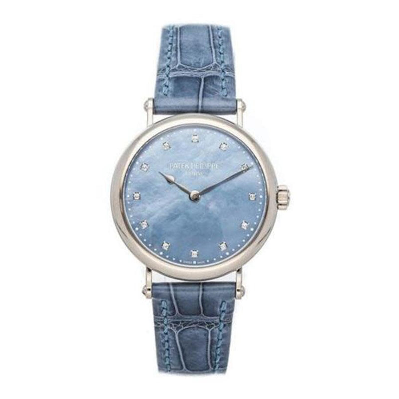 Patek Philippe Calatrava Diamond Blue Dial Ladies Watch #7200/50G-011 - Watches of America