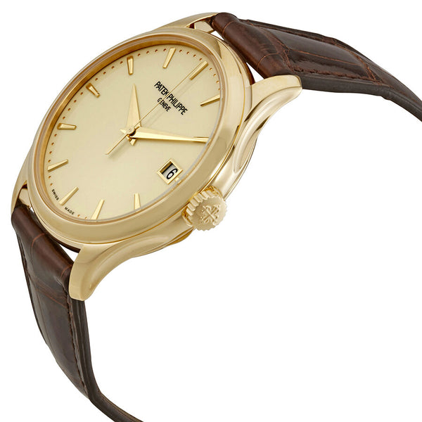 Patek Philippe Calatrava Ivory Dial 18kt Yellow Gold Brown Leather Men's Watch #5227J-001 - Watches of America #2
