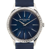 Patek Philippe Calatrava 18kt White Gold Night Blue Dial Ladies Hand Wound Watch #4897/300G-001 - Watches of America