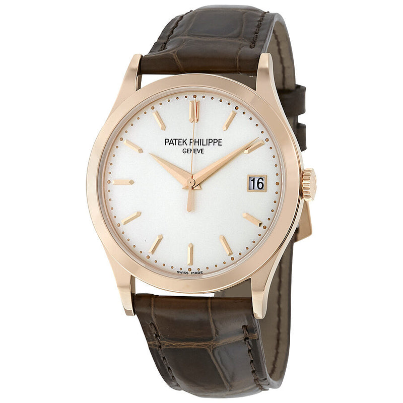 Patek Philippe Calatrava Opaline Dial 18kt Rose Gold Brown Leather Men's Watch #5296R-010 - Watches of America