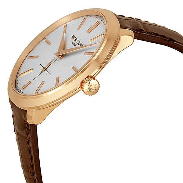 Patek Philippe Calatrava Silver Dial 18k Rose Gold Brown Leather Men's Watch #5123R-001 - Watches of America #2