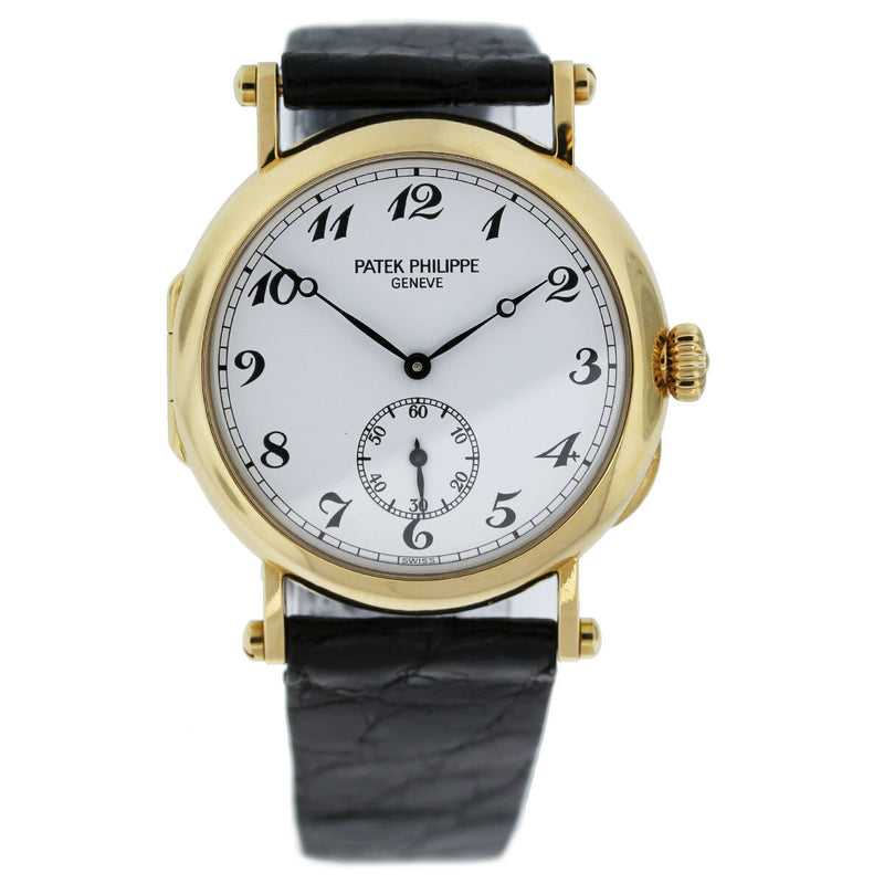 Patek Philippe Calatrava White Dial Black Leather Strap Ladies Watch #3960J - Watches of America