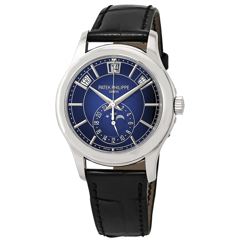 Patek Philippe Complications Moon Phases Annual Calendar Automatic Blue Sunburst Dial Men's Watch #5205G-013 - Watches of America