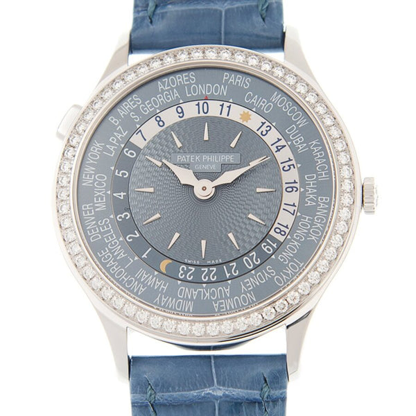 Patek Philippe Complications World Time Automatic Diamond Blue Dial Watch #7130G-014 - Watches of America