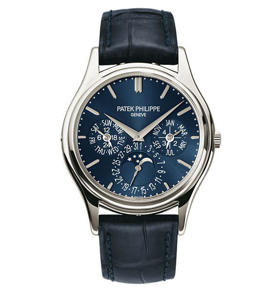 Patek Philippe Grand Complications Blue Dial Platinum Blue Leather Men's Watch #5140P - Watches of America