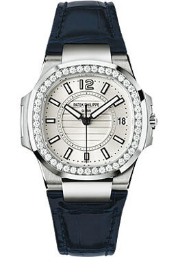 Patek Philippe Nautilus 18kt White Gold Diamond Case Ladies Watch #7010G - Watches of America