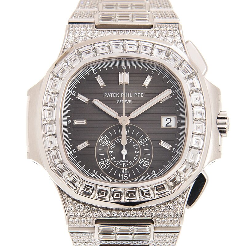 Patek Philippe Nautilus Automatic Diamond Black Dial Watch #5980/1400G-010 - Watches of America