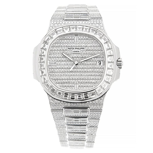 Patek Philippe Nautilus Automatic Diamond Silver Dial Watch #5719-10G-010 - Watches of America