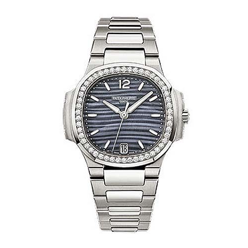 Patek Philippe Nautilus Blue Tinted Mother Of Pearl Dial Automatic Ladies Diamond Watch #7018/1A-010 - Watches of America