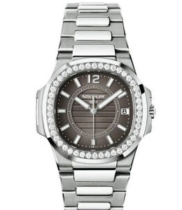 Patek Philippe Nautilus Grey Dial 18kt White Gold Ladies Watch #7010/1G-010 - Watches of America