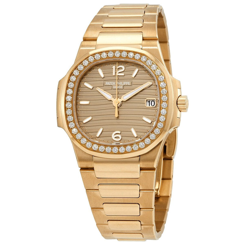 Patek Philippe Nautilus Quartz Diamond Gold Dial Ladies Watch #7010-1R-012 - Watches of America