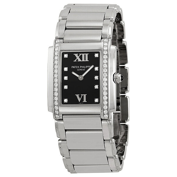 Patek Philippe Twenty-4 Black Dial Steel Diamond Ladies Watch 4910-10A-001#4910/10A-001 - Watches of America