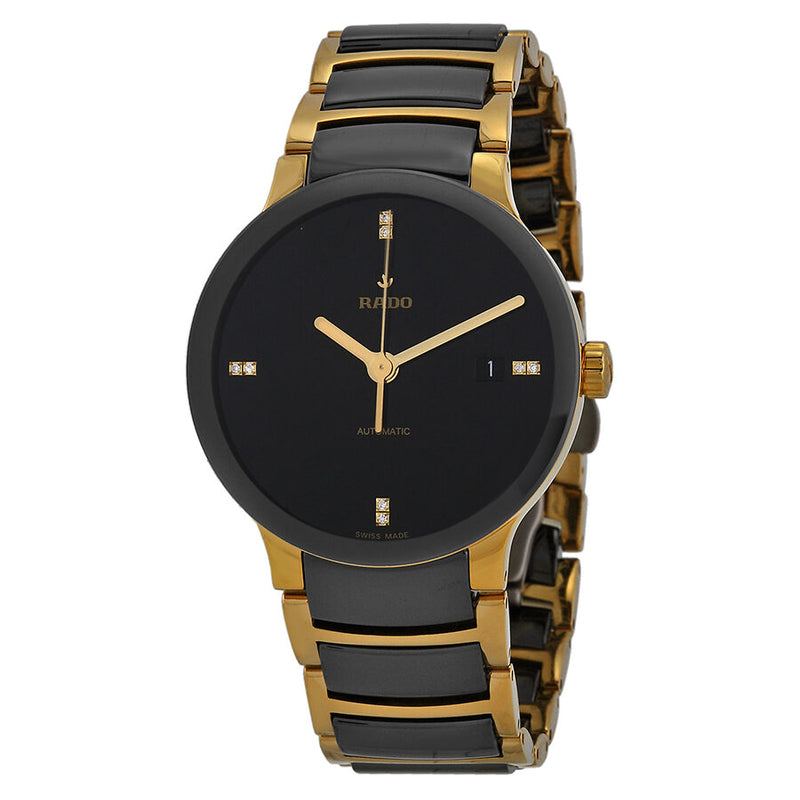 Rado Centrix Black Dial Gold-plated and Black Ceramic Men's Watch #R30035712 - Watches of America