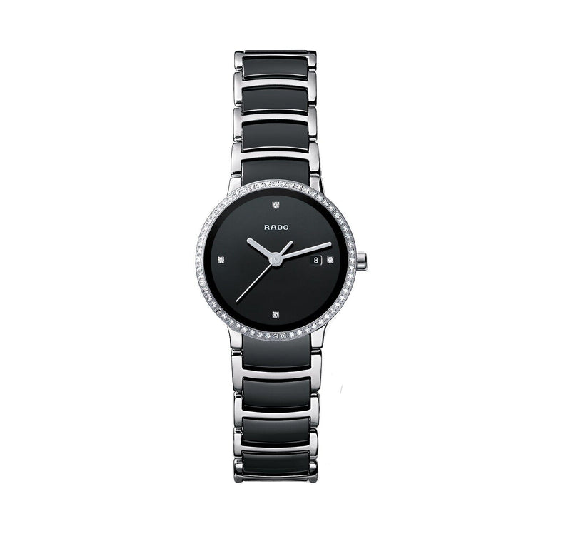 Rado Centrix Quartz Black Dial Steel and Ceramic Ladies Watch #R30933712 - Watches of America