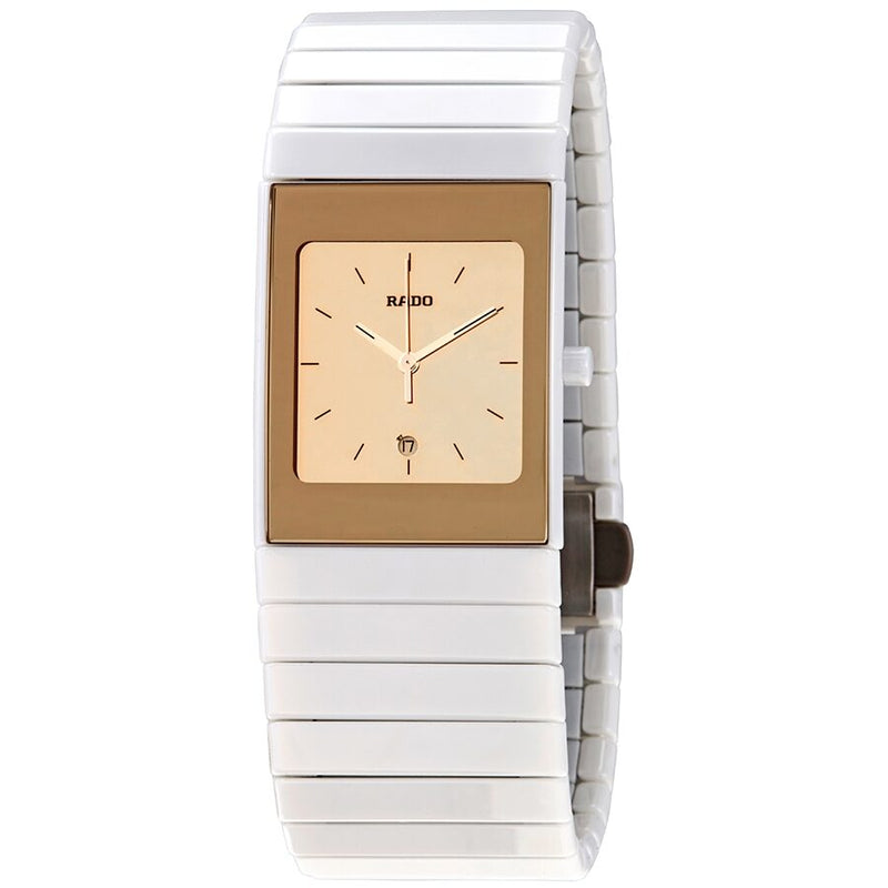 Rado Ceramica Quartz Gold Dial Ladies Watch #R21984252 - Watches of America