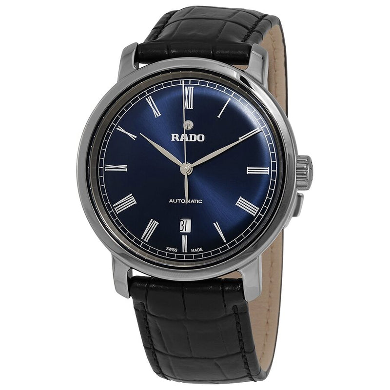 Rado DiaMaster Automatic Blue Dial Black Leather Men's Watch #R14806206 - Watches of America