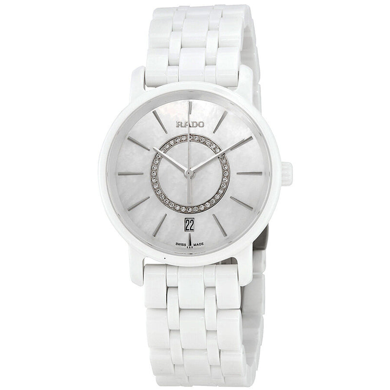 Rado Diamaster Mother Of Pearl Dial White Ceramic Ladies Watch #R14065907 - Watches of America