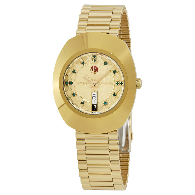 Rado Original Green Simili Stone Dial Men's Gold Tone Watch #R12413463 - Watches of America