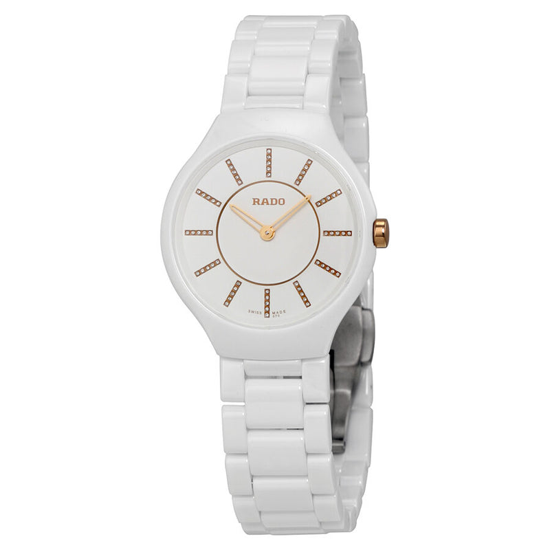 Rado Thinline Jubile White Dial White Ceramic Ladies Watch #R27958702 - Watches of America