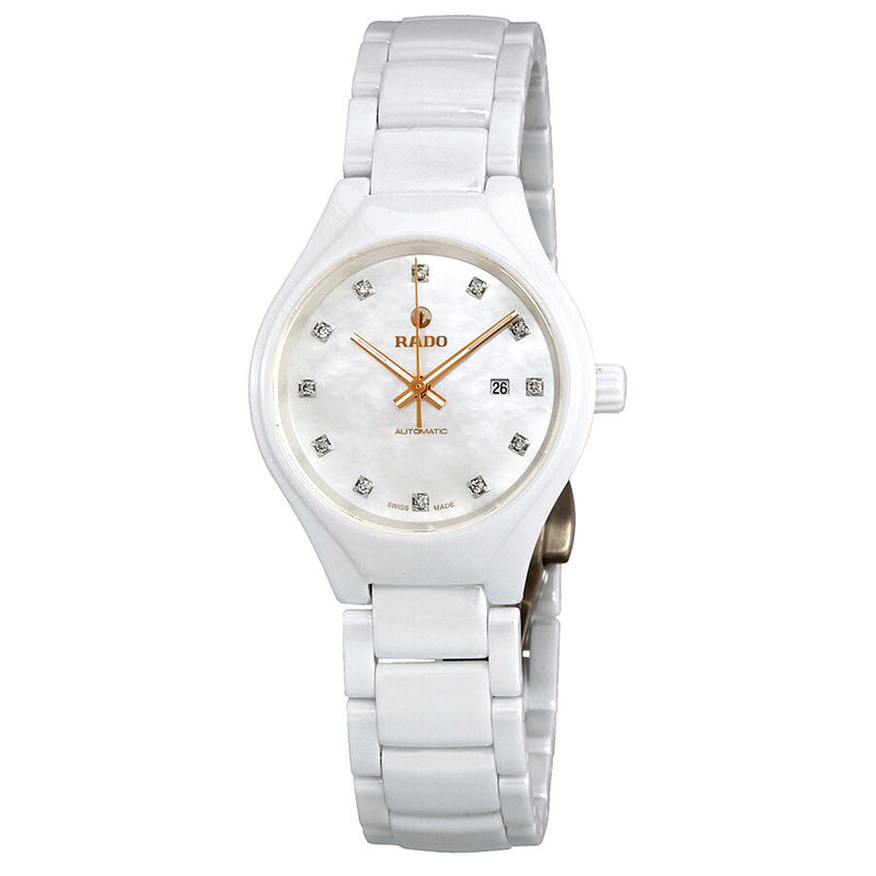 Rado True Automatic Mother of Pearl Diamond Dial Ladies Ceramic Watch #R27244902 - Watches of America