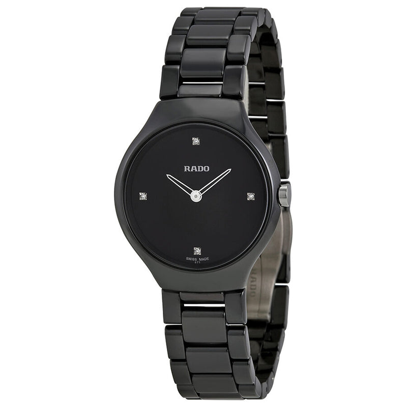 Rado True Thinline Black Dial Black Ceramic Ladies Watch #R27742712 - Watches of America