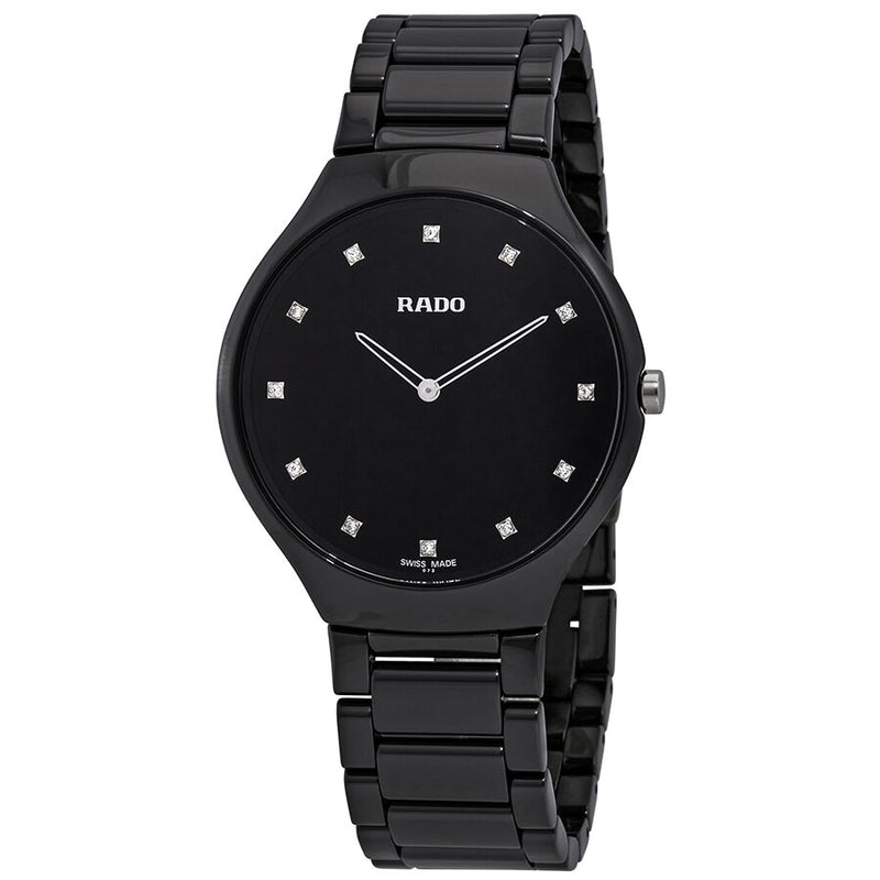Rado True Thinline Black High-tech Ceramic Diamond Markers 39 mm Watch #R27741732 - Watches of America