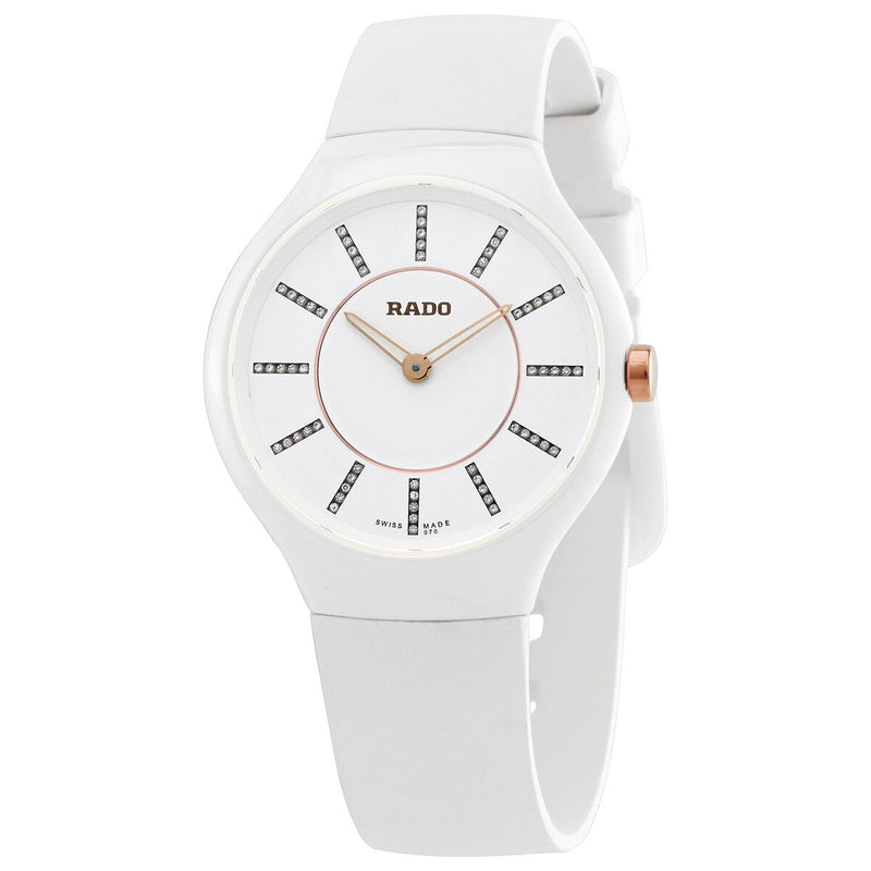 Rado True Thinline White Diamond Dial Rubber Rubber Ladies Watch #R27958709 - Watches of America
