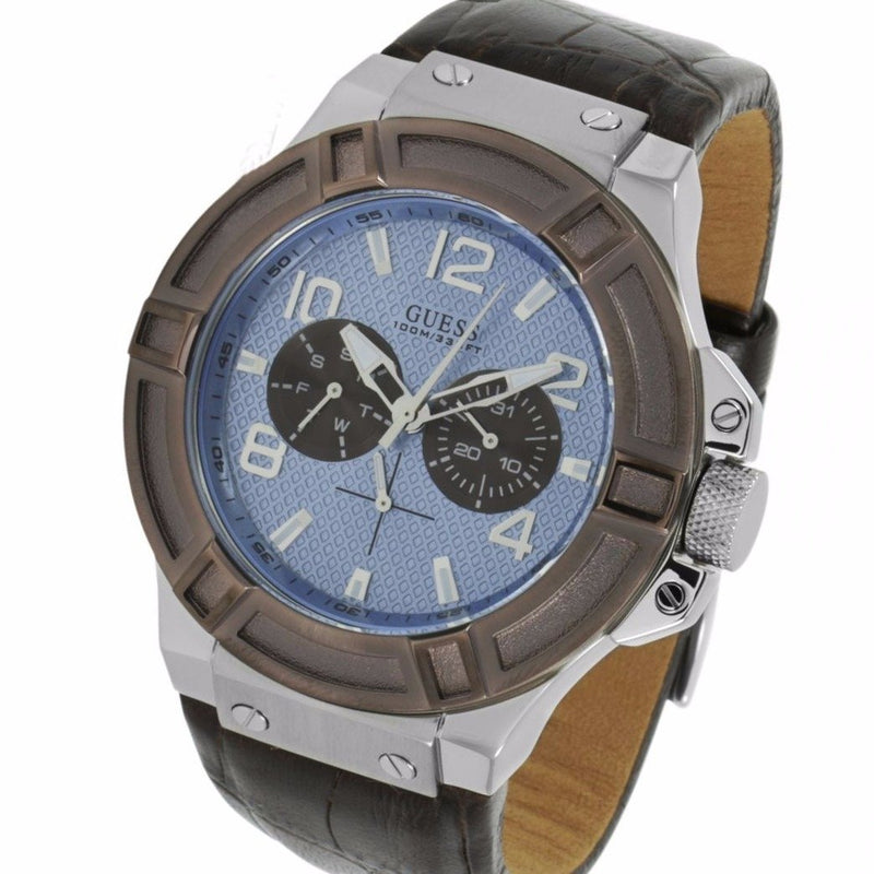 Guess Rigor Blue Dial Leather Strap Men's Watch0 W0040G1 - Watches of America #2