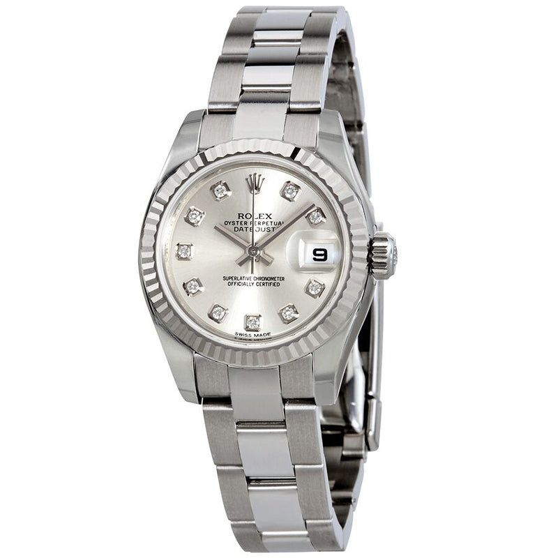 Rolex Lady Datejust 26 Silver With 10 Diamonds Dial Stainless Steel Oyster Bracelet Automatic Watch #179174SDO - Watches of America