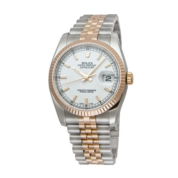 Rolex Oyster Perpetual Datejust 36 White Dial Stainless Steel and 18K Everose Gold Jubilee Bracelet Automatic Men's Watch #116231WSJ - Watches of America