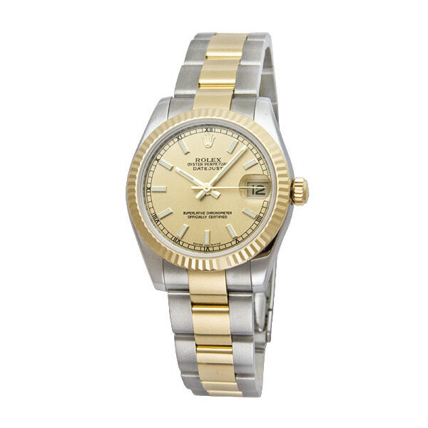 Rolex Datejust Lady 31 Champagne Dial Stainless Steel and 18K Yellow Gold Oyster Bracelet Automatic Watch #178273CSO - Watches of America