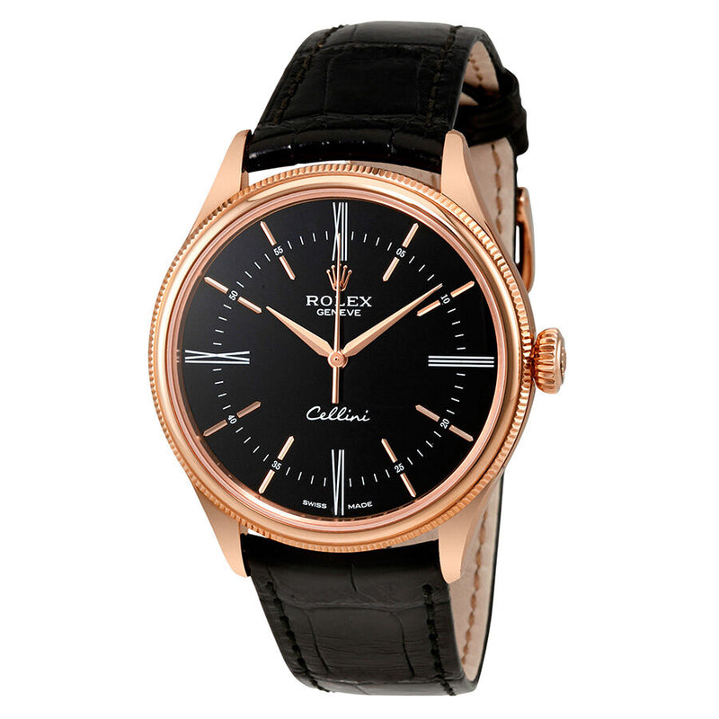 Rolex Cellini Black Dial 18K Rose Gold Automatic Men's Watch #50505BKSRL - Watches of America