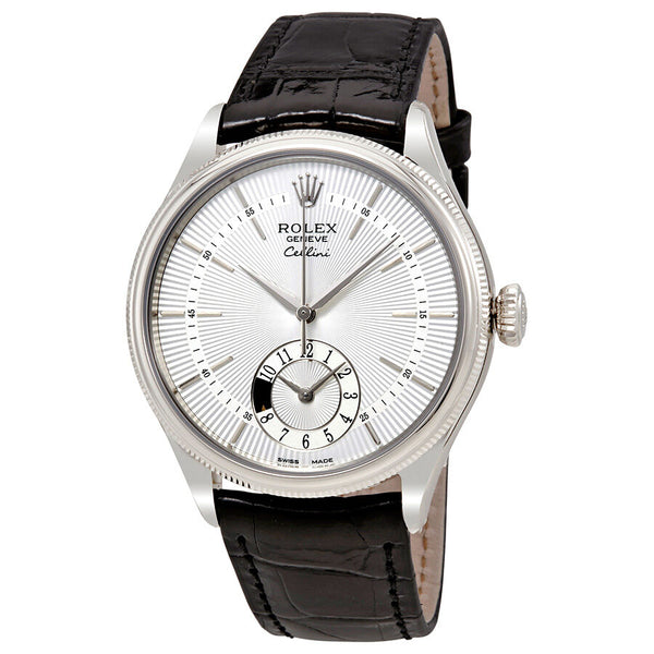 Rolex Cellini Dual Time Silver Dial 18K White Gold Men's Watch #50529SSBKL - Watches of America