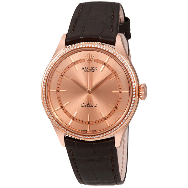 Rolex Cellini Pink Gold Diamond 18K Everose Gold Men's Watch #50605RBR - Watches of America