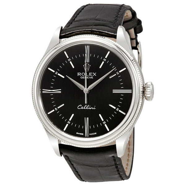 Rolex Cellini Time Black Dial Automatic Men's 18 Carat White Gold Watch #50509BKSL - Watches of America