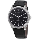 Rolex Cellini Time Black Diamond Dial Automatic Men's Leather Watch #50609BKDL - Watches of America
