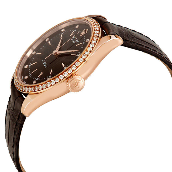 Rolex Cellini Time Black Diamond Dial Automatic Men's Leather Watch #50705BKDL - Watches of America #2